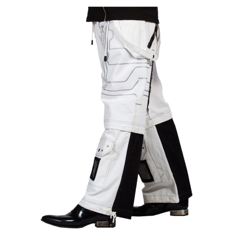 Men Gothic Trousers White Black Straps Trousers Gothic Pant Punk Cyber Pant